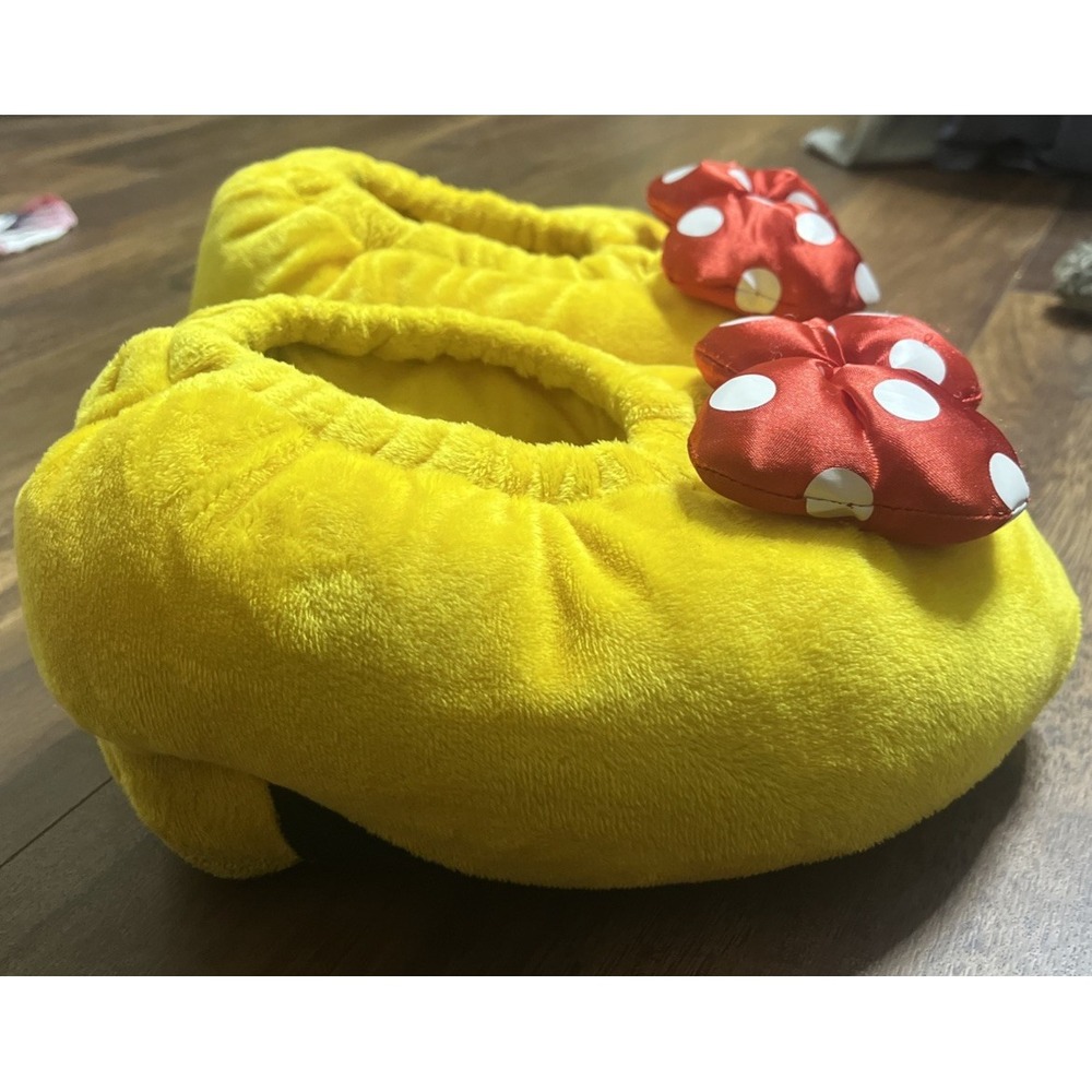 Disney Parks Minnie Mouse Plush Slippers Yellow Red White Polka Dot Bow Adult S - Picture 3 of 9